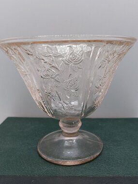 Vintage Pale Pink Depression Glass Footed Candy  Dish Rose Floral Design